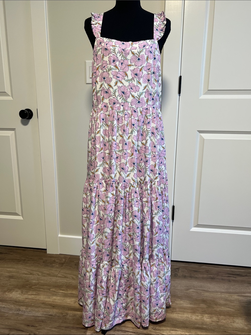 Floral Pink Tiered Maxi Dress with Ruffle Straps